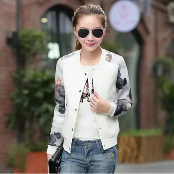 

Warm Autumn Winter Varsity jackets Plus Size 3XL Women Baseball Floral Jacket Women Ditsy Print Zipper Outwear Femininos Jackets
