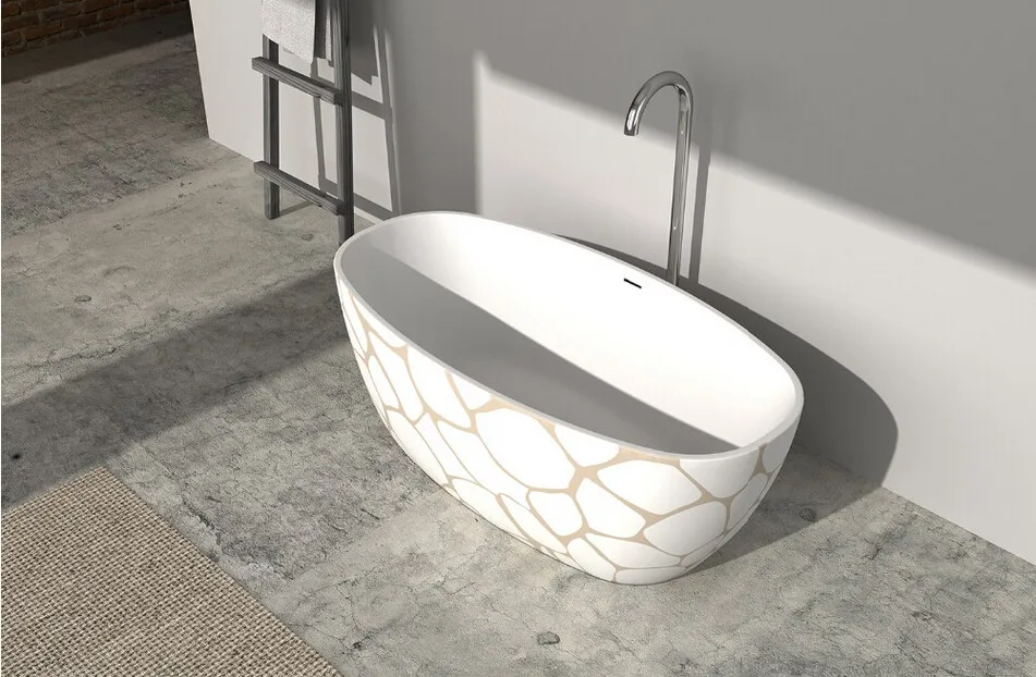 1830x800x550 мм Corian CUPC одобренная ванна с рисунком ручной краски Овальный отдельно стоящий твердый поверхностный камень ванна RS65126