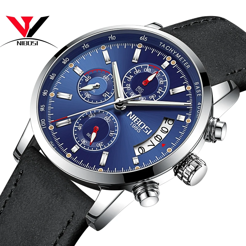 

NIBOSI Men's Watch Top Brand Buxury Sports Watch Military Clock Army Wristwatch Waterproof Leather Band Fashion Watch With Date