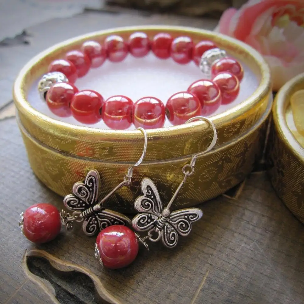 

Women's bracelets charms ceramic bracelete and Earrings Sets fashion accessory Handmade ceramic jewelry sets with the box