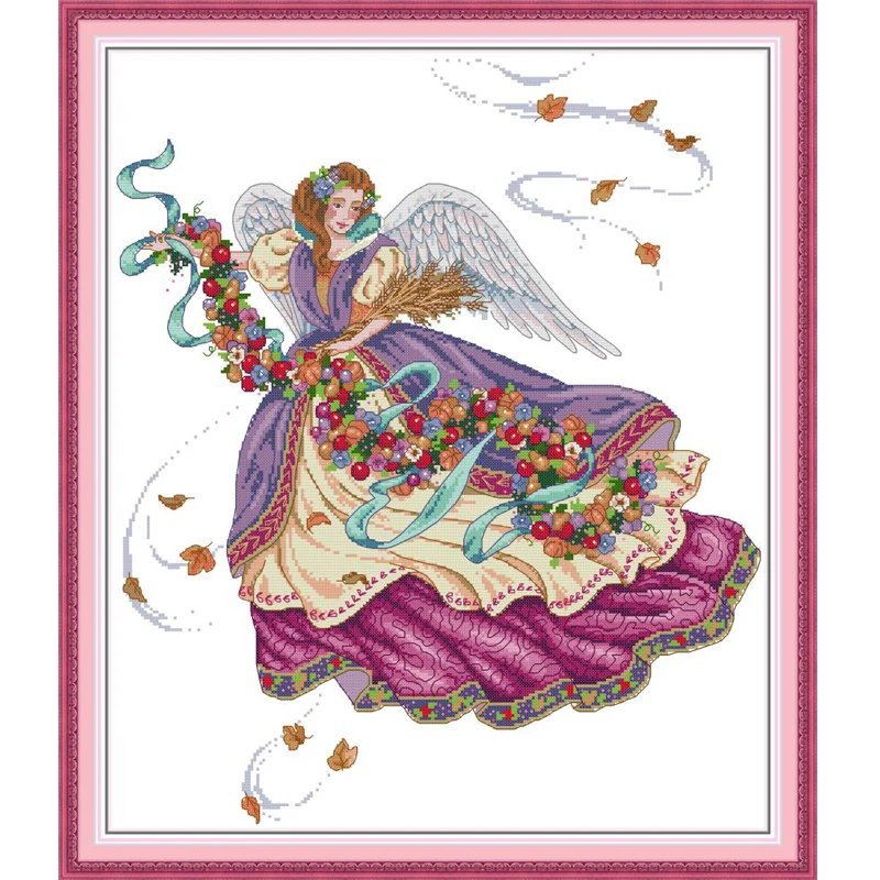 

NKF Purple Angel Stamped Cross Stitch Patterns DIY Kits Needlework Embroidery Sets Cross Stitch for Home Decor