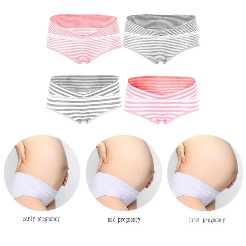 

4pcs/Lot Cotton Pregnant Women Underwear U-Shaped Low Waist Stripe Briefs Pregnancy Underwear Panties Woman Briefs Clothing