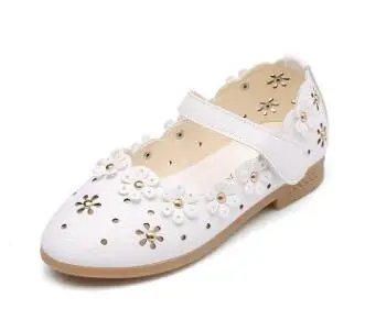 Весенне-Осенняя детская обувь; модная обувь принцессы с мягкой подошвой для девочек; детская кожаная обувь с заклепками - Цвет: SH044White