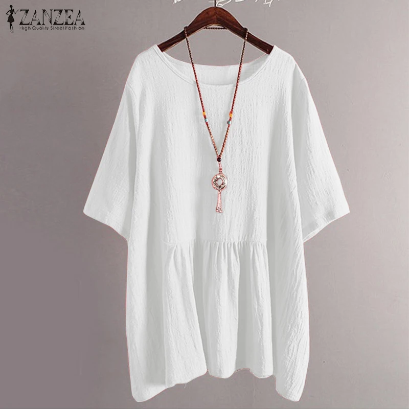 

Women White Blouse ZANZEA 2019 Women's Summer Clothes Batwing Sleeve Shirt Casual Shirt Baggy Blusa Plus Size Vestidos Tunic Top