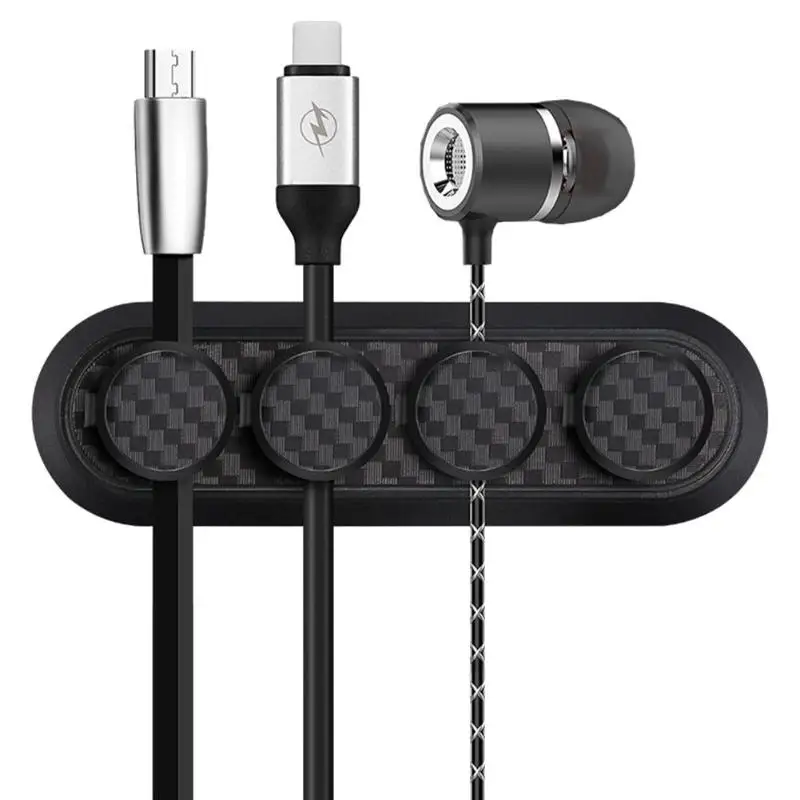 Magnetic Cable Organizer Carbon Fiber Look Desktop USB Cable Clip Winder