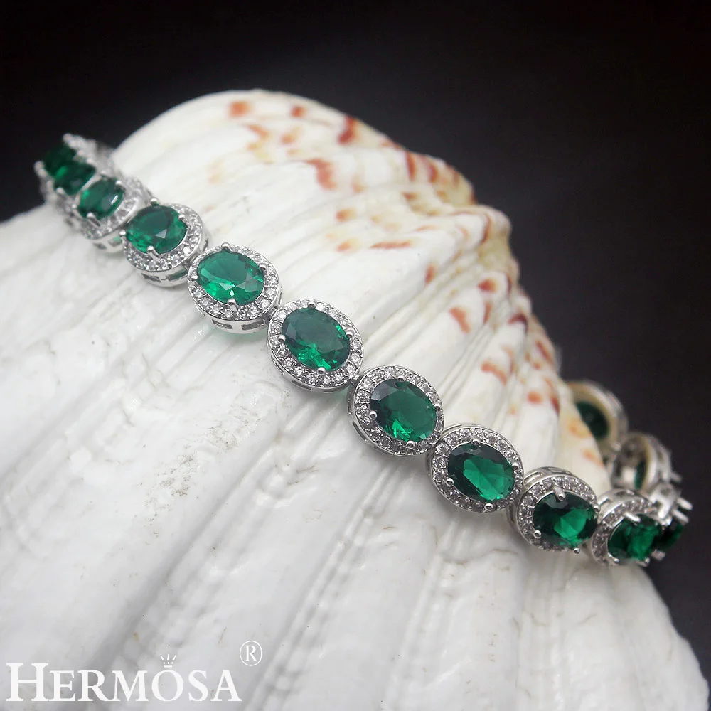 

Shiny Christmas Gift Green Tourmaline 925 Sterling Silver Bracelet For Women Super Girls Xmas Party Jewelry