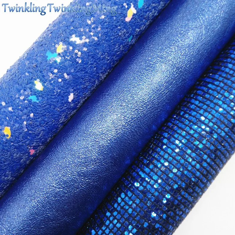 

BLUE Glitter Fabric, Mesh Glitter leather, Faux Leather Fabric, Synthetic Leather For Bows A4 8"x11" Twinkling Ming XM181
