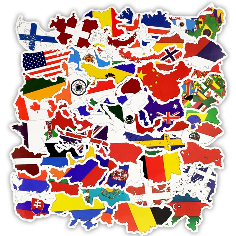 

50pcs/pack National Flags Stickers Toys for Children Countries Map Travel Sticker DIY Suitcase Laptop Car Motorcycle