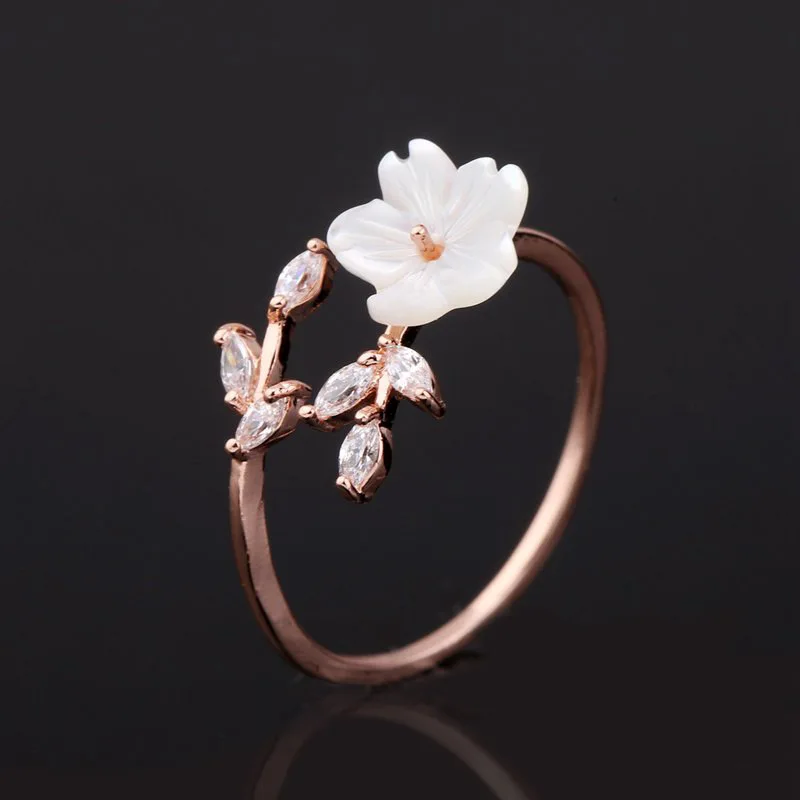 Модное розовое золото Кристалл кубический циркон CZ Листья оболочки цветок лилии палец кольцо для женщин дамы элегантный завод ювелирные изделия подарок