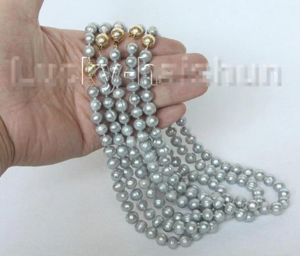 

FREE SHIPPING>>>@@ > Hot sale new Style >>>>>wholesale 5 piece 17" 10mm gray round freshwater pearls necklace j10486