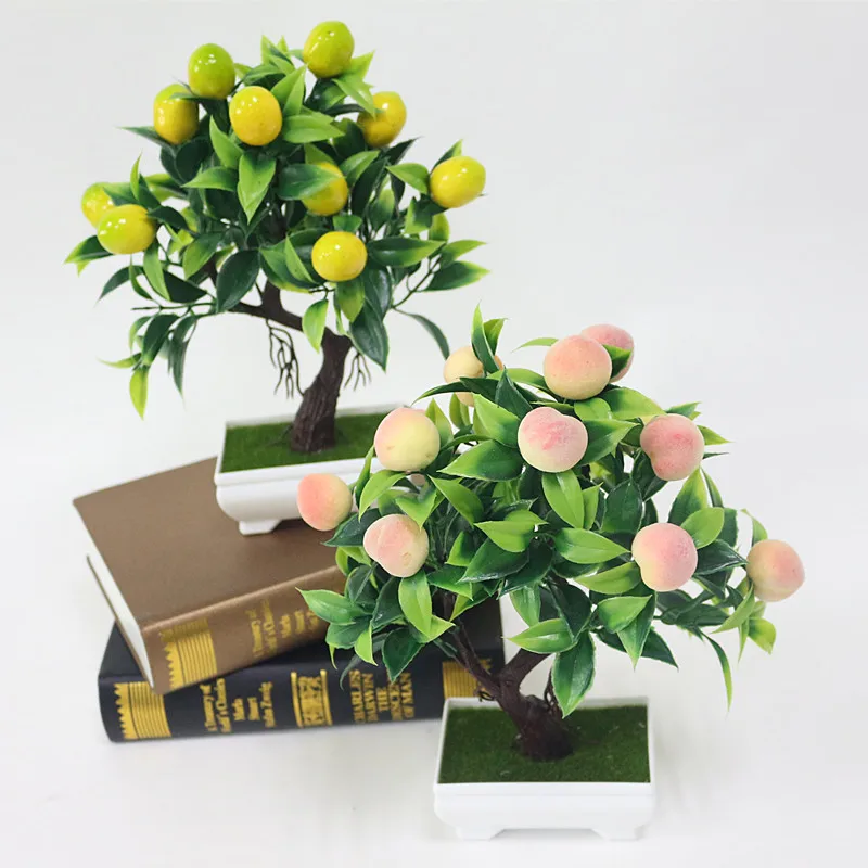 Flone Artificial Plastic Plants Yellow Foam Fruit Tree Simulation Plant Mini Potted For Home Party Office Coffee Table Decor  (7)