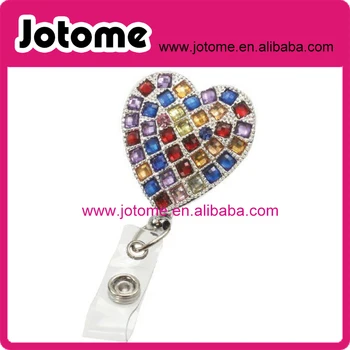 

Rhinestone crystal retractable ID badge holder reel - Mixed color Heart badge reel