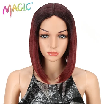 

MAGIC Hair African American Short Wigs Synthetic Lace Wigs For B Women Ombre Red Bob Wig I Part Lace 12 inch Free Shipping