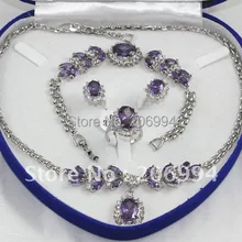 Популярный сиреневый циркон ожерелье со стразами кулон браслет кольцо Модный Ювелирный Набор#27