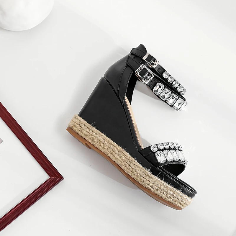 forme Pompes Noir Hauts Femme Chaussures Compensées D'été Zapatos Talons rose Filles Mujer Peep Plate Pour Dames Sandales Gladiateur Chaussure Toe 7yvOScc