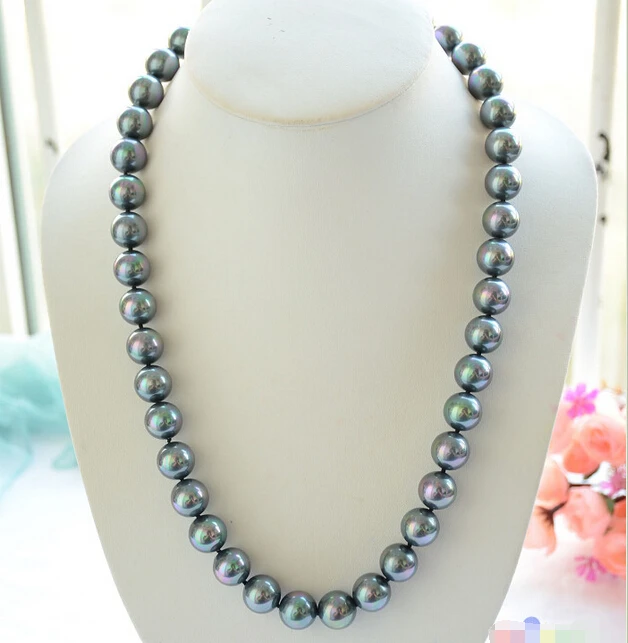 

P4710 24" 14mm peacock black round SOUTH SEA SHELL PEARL NECKLACE ^^^@^Noble style Natural Fine jewe FREE SHIPPING