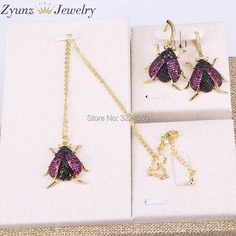 

1 Set ZYZ-8910 New Arrival Micro Paved Cubic Zircon ladybugs Pendant Necklace Earrings Jewelry Set for Women