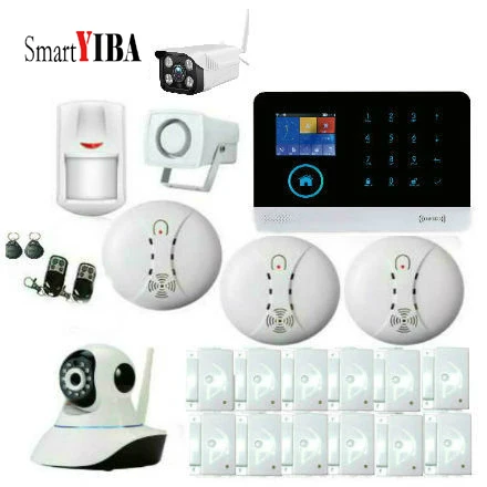 SmartYIBA 433MHz Wireless 3G WIFI DIY Smart Home Security Alarm Systems Kit Smoke Fire Sensor Outdoor IP Camera APP Control