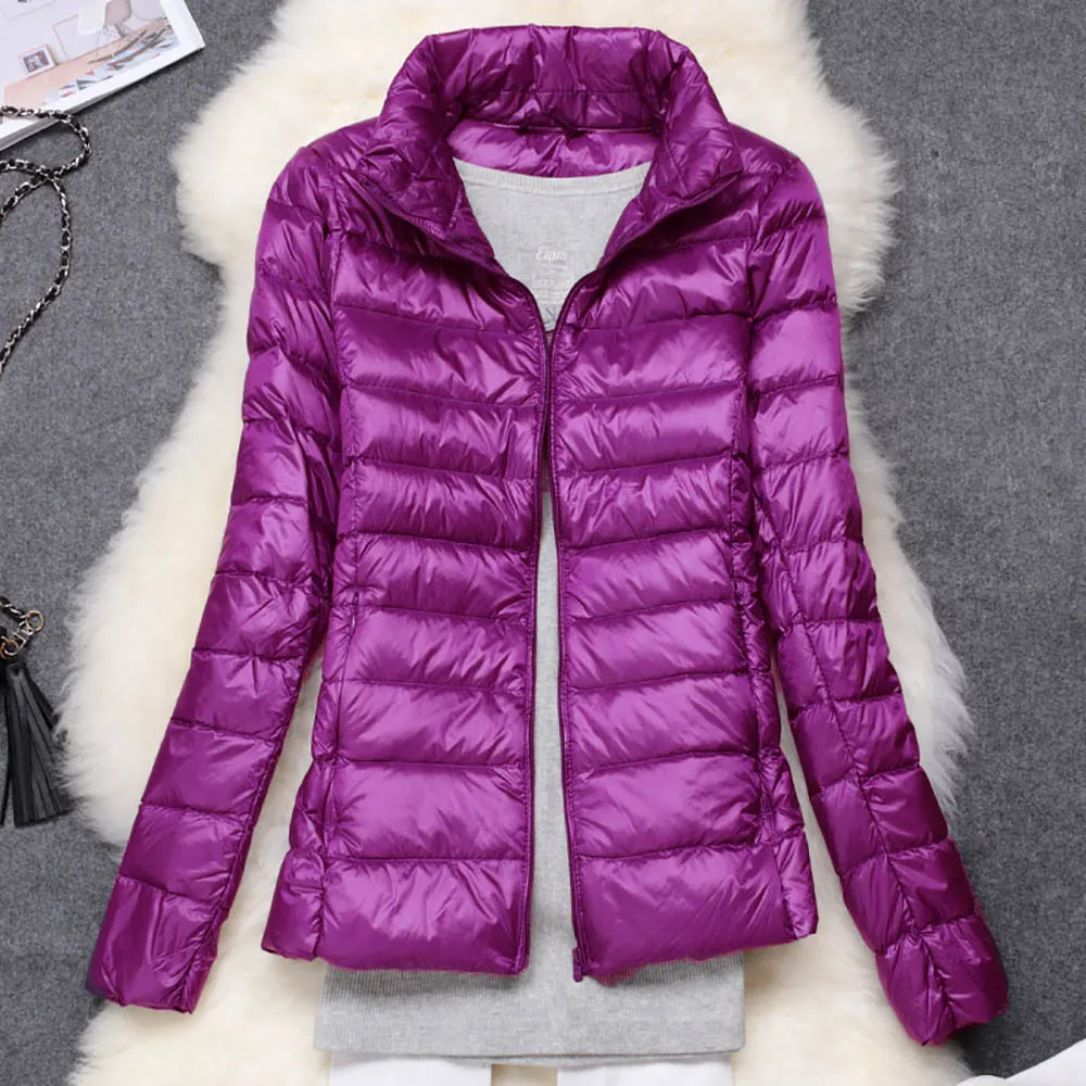 Женское зимнее пальто размера плюс 5XL 6XL 7XL, ультра-светильник, куртка на белом утином пуху, тонкая весенняя женская теплая куртка, ветрозащитное пуховое пальто - Цвет: Purple
