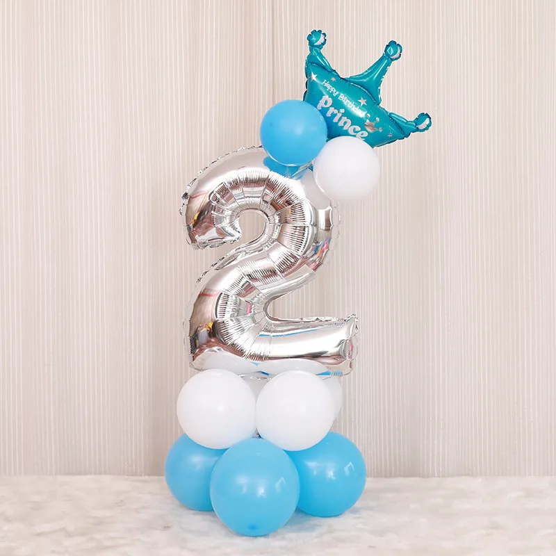 16PCS/lot 32inch Silver Number Foil Balloons Digit air Birthday Balloon Kids Birthday Party wild one Decorations Figure - Цвет: Blue 2