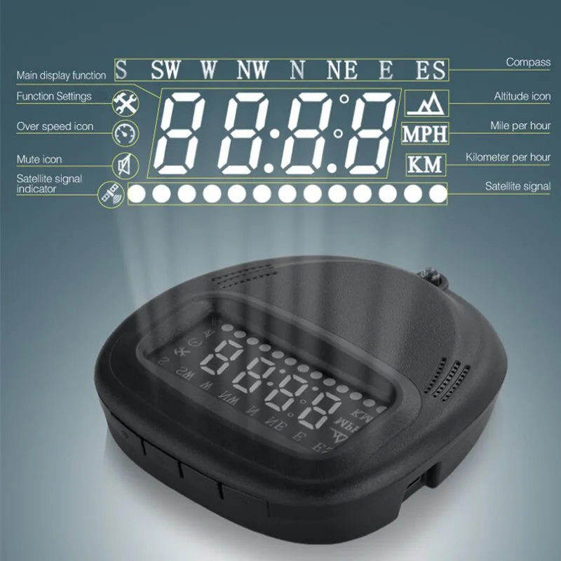 

2.0" Screen A1 GPS HUD General ABS Head Up Display Car Head System Digital Display Peed / Time / Number Of Satellites / Altitude