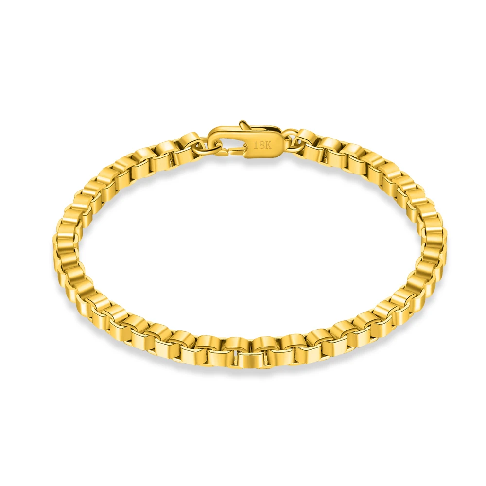 New 4mm box chain Gold Color Chain Link Bracelet for Women Ladies