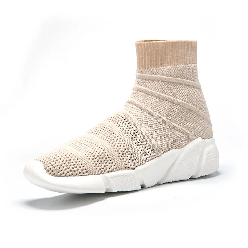 MWY Mens Shoes Casual Warm Stretch Socks Sneakers Zapatos De Hombre Non Slip Mens Trainers Outdoor Walking Shoes Plus Size - Цвет: Beige