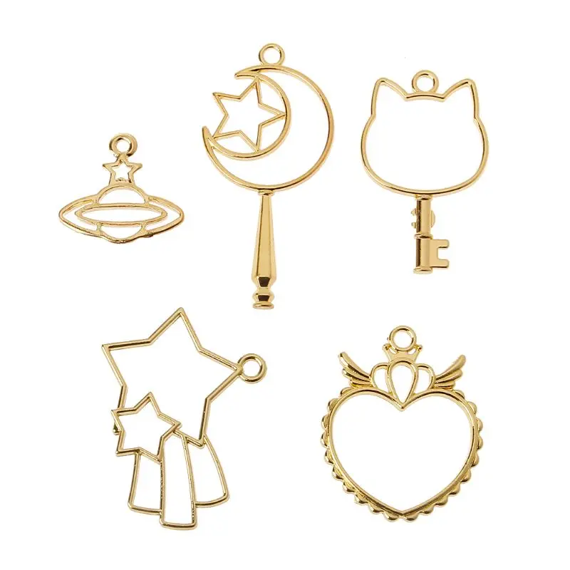 

5Pcs Star Moon Planet UV Resin Frames Pendant Open Bezel Setting Jewelry Making