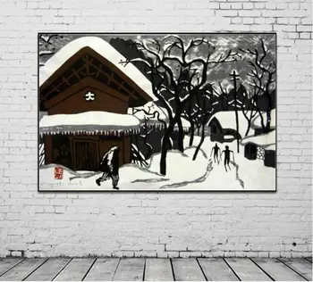 

hand painted famous artist wall art Japan style abstract pop art oil painting on canvas Snow in the Japanese countryside