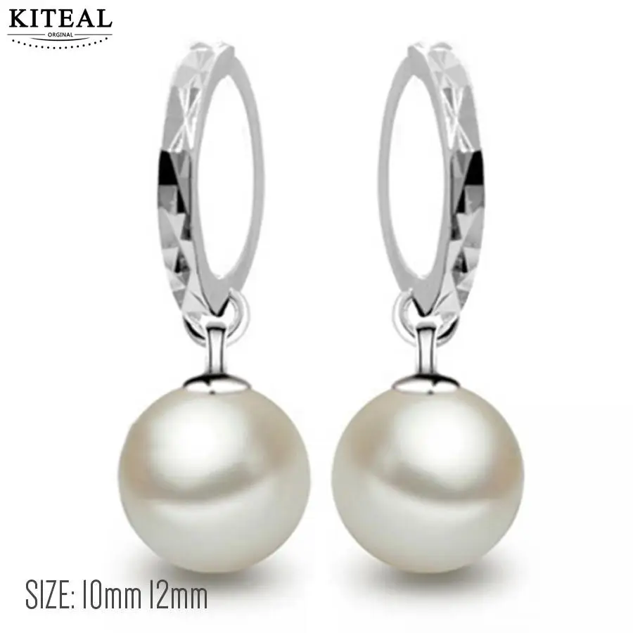 

Kiteal Classic Fashion 925 jewelry silver Earrings pendientes 10mm 12mm Pearl bead Drop Earrings For Women brincos S-E27