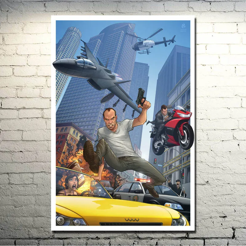 Grand Theft Auto V видеоигры GTA 5 художественная шелковая ткань плакат печать 13x20 32x48 дюймов настенные картины(нажмите, чтобы увидеть больше)-1 - Цвет: click