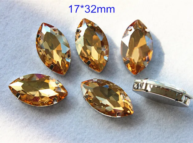 

Free Shipping - 15 pcs Big Marquise Sew on Bead,Flat Back Silver Setting Beads For Sewing,Glass Champagne DIY Supplies