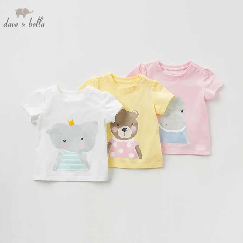 DBM10390 dave bella/Летняя футболка с животными для маленьких девочек детские топы с милыми рисунками, высококачественный пуловер для девочек модные детские футболки