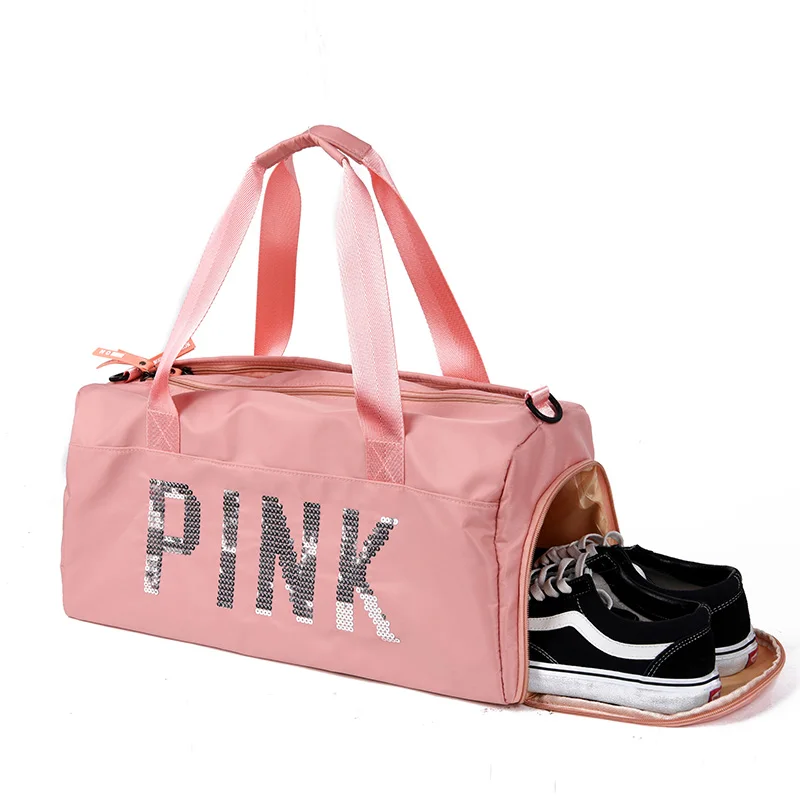 Us 14 88 40 Off Lady Black Travel Bag Vs Pink Color Sequins Shoulder Bags Women Handbag Weekend Portable Nylon Tote Waterproof Handbags In