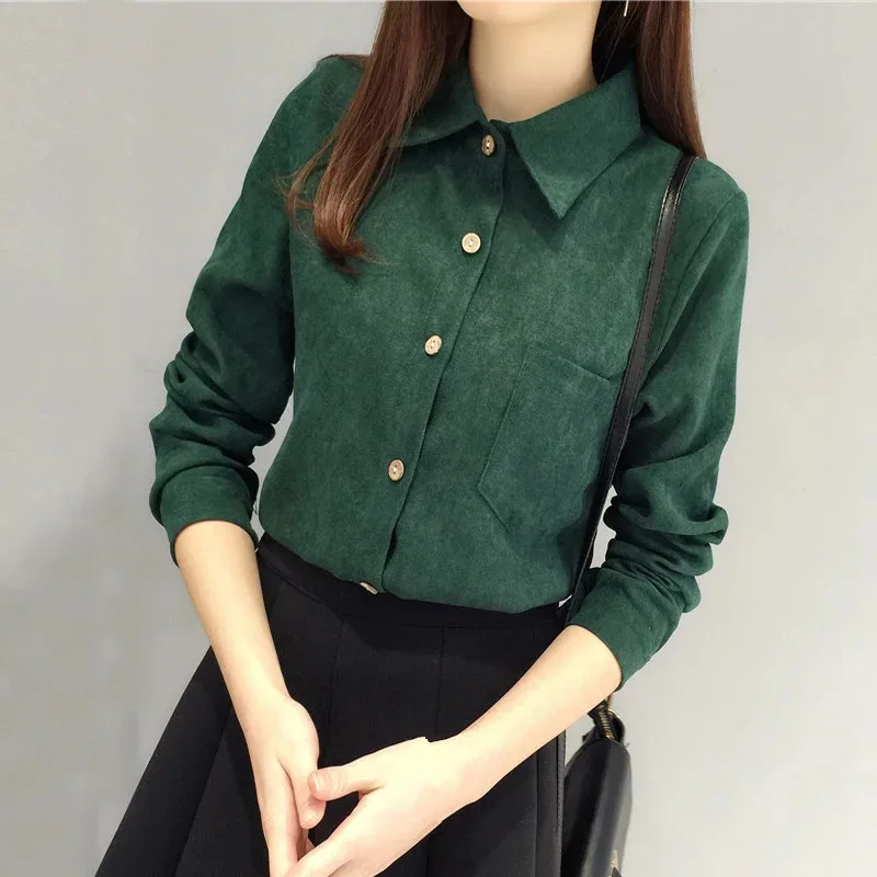 

Autumn Vintage Women Shirt Blouse Casual Long Sleeve Elegant Shirts Blusa Feminina Turn-Down Collar Pocket Tops DD2370