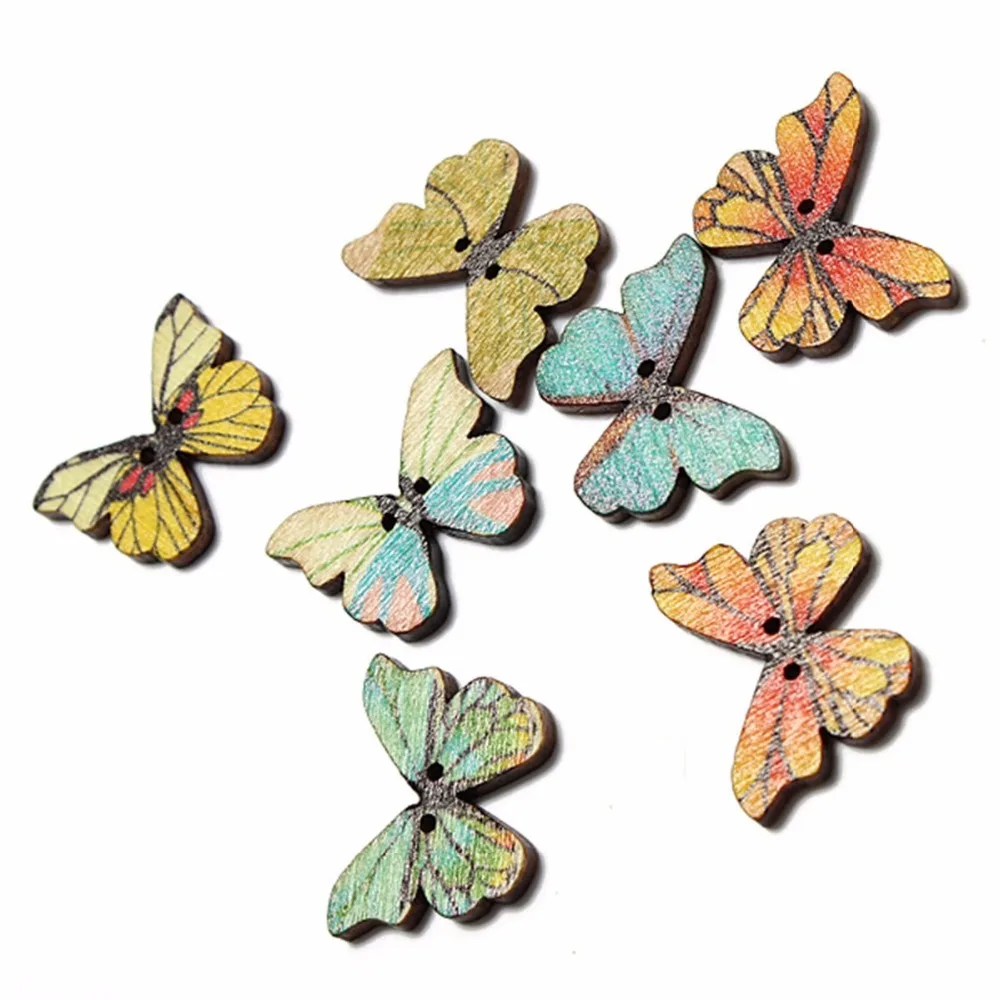 

25pcs Colorful 2 Holes Mixed Butterfly Wooden Buttons Sewing Scrapbooking DIY