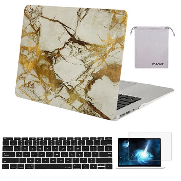 Gold Marble MOSISO чехол для ноутбука Macbook Air 13 дюймов A1466 A1369 2012-+ силиконовый чехол для клавиатуры+ пленка для экрана+ сумка для хранения - Цвет: Gold Marble
