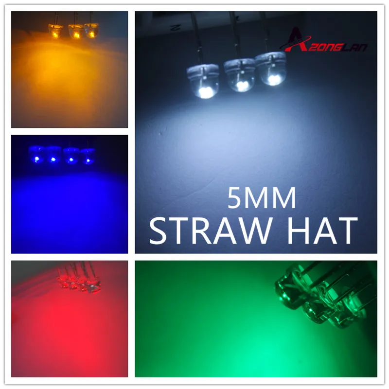 5000pcs/lot 5mm straw hat led diode 1000 pcs each yellow red blue green