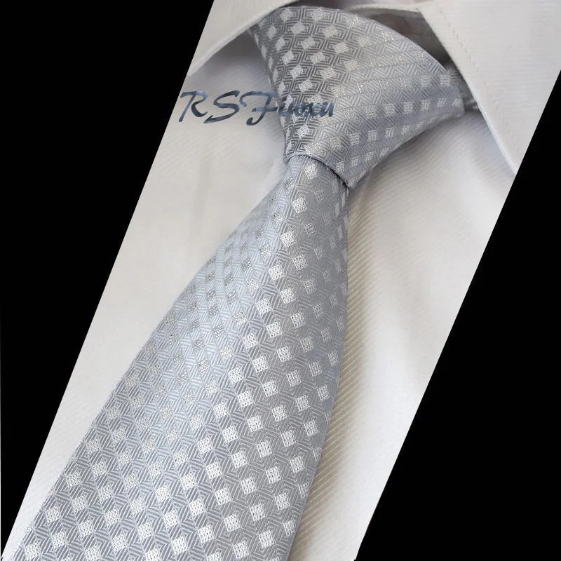 Free Shipping Checked White Silver 100 Silk New Jacquard Woven Classic