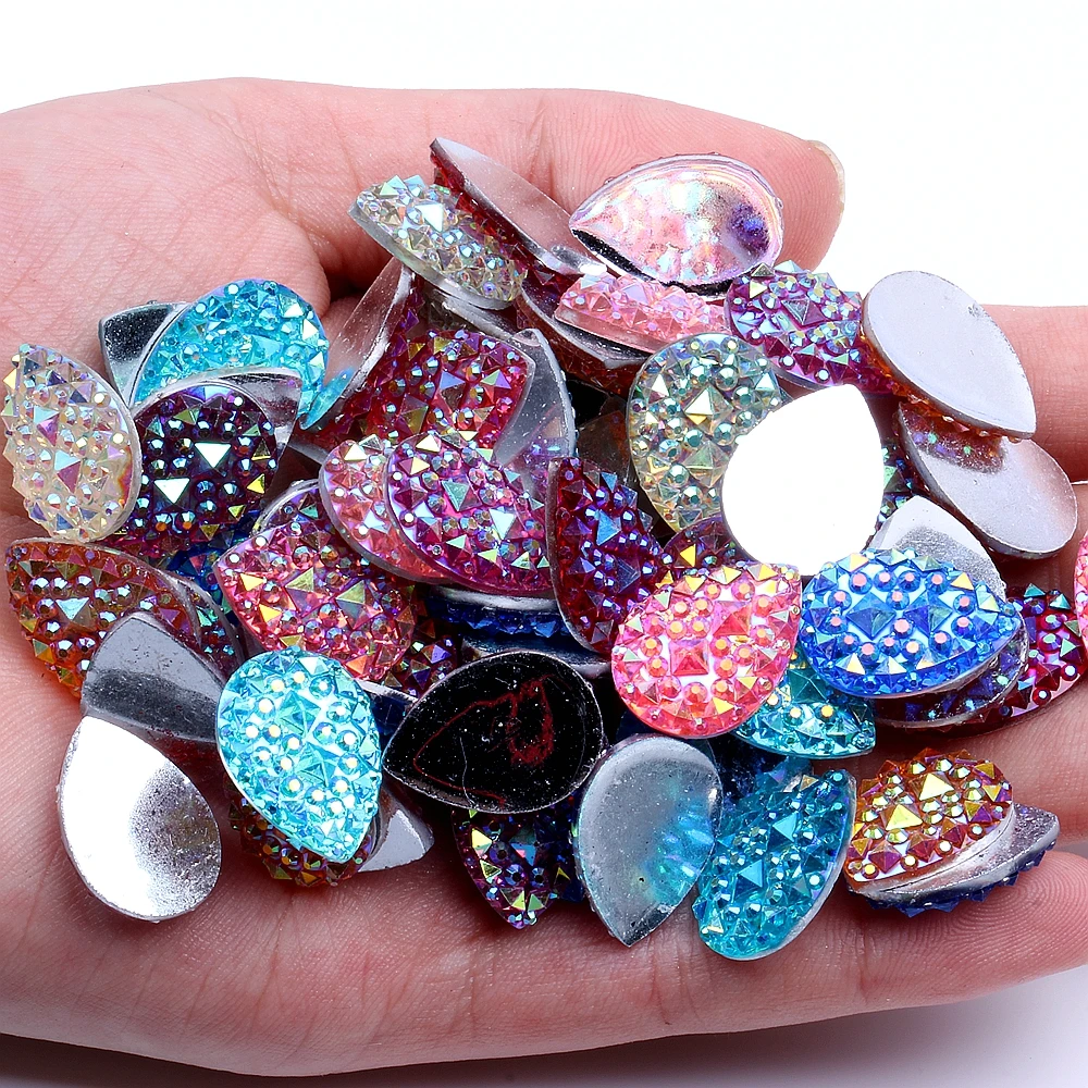 

Tear Drop 13x18mm 40pcs Many AB Colors Flatback Resin Rhinestones Glue On DIY Crafts Jewelry Making Scrapbooking Decoration