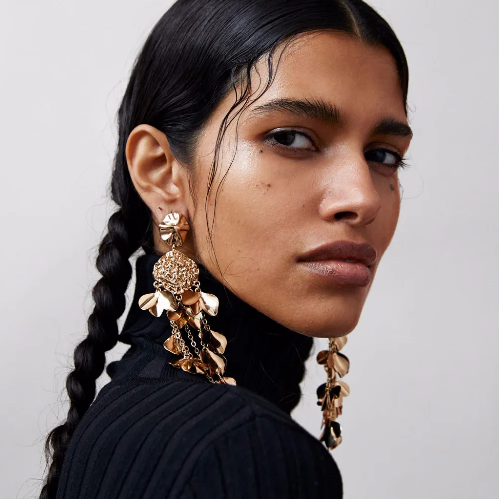 

2019 Za New Earrings Gold Long Dangle Earrings for Women Vintage Fringed Pendant Statement Earring Bohemain gifts