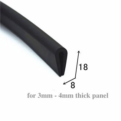 Rubber U Strip Edge Shield Encloser Bound Glass Metal Wood Panel Board Sheet for Cabinet Vehicle Thick 0.5mm- 10mm x 1m Black