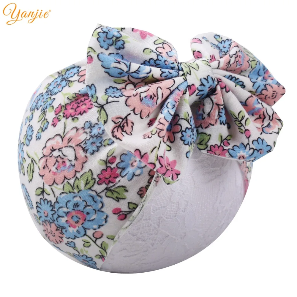 

2019 Spring Floral 5" Hair Bow Cotton Elastic Headband For Girl Head wrap New Arrival Hair Accessories Headwear Top Knot