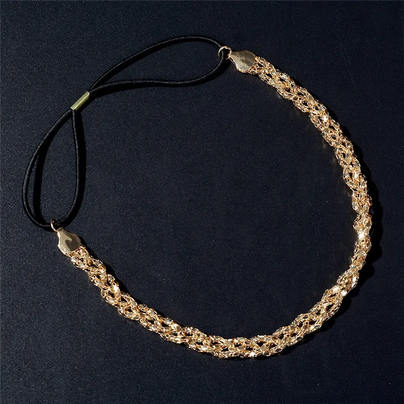 black head scarf 1PC Fashion Hair Tie Scrunchy Metal Chain Headband Elastic Hair Band Headwear Rubber Bands Women Girls Hair Accessories best headbands for women