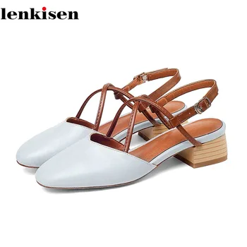 

Lenkisen new arrival round toe cow leather med heels pumps women luxury gorgeous office streetwear high fashion mary janes L16