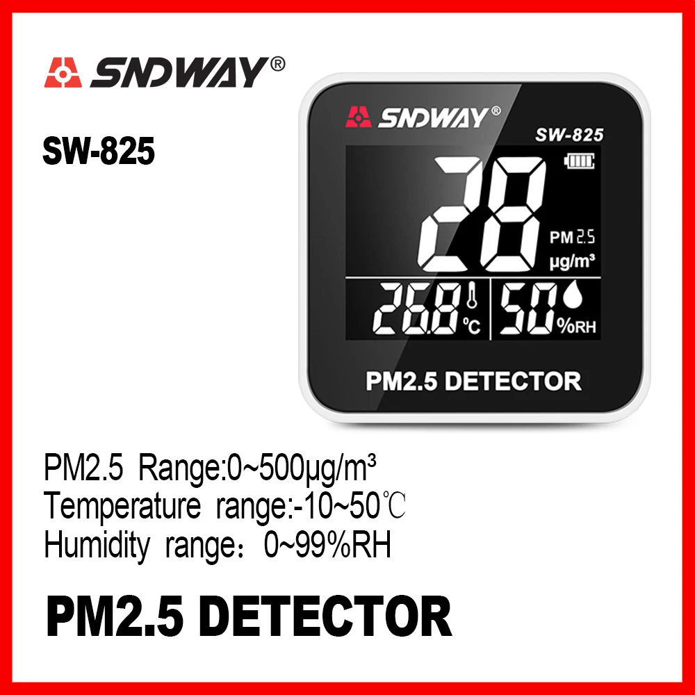 

SNDWAY Gas Analyzer Gas Detector PM 2.5 Air Quality Monitor Detector Temperature Humidity Meter Combustible SW-825 Gas Detector