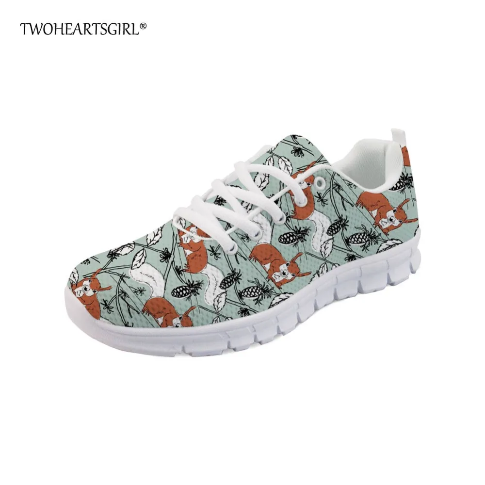 

Twoheartsgirl Floral Squirrel Print Vulcanize Shoes for Women Breathable Spring Autumn Mesh Sneakers Comfortable Flats Plus