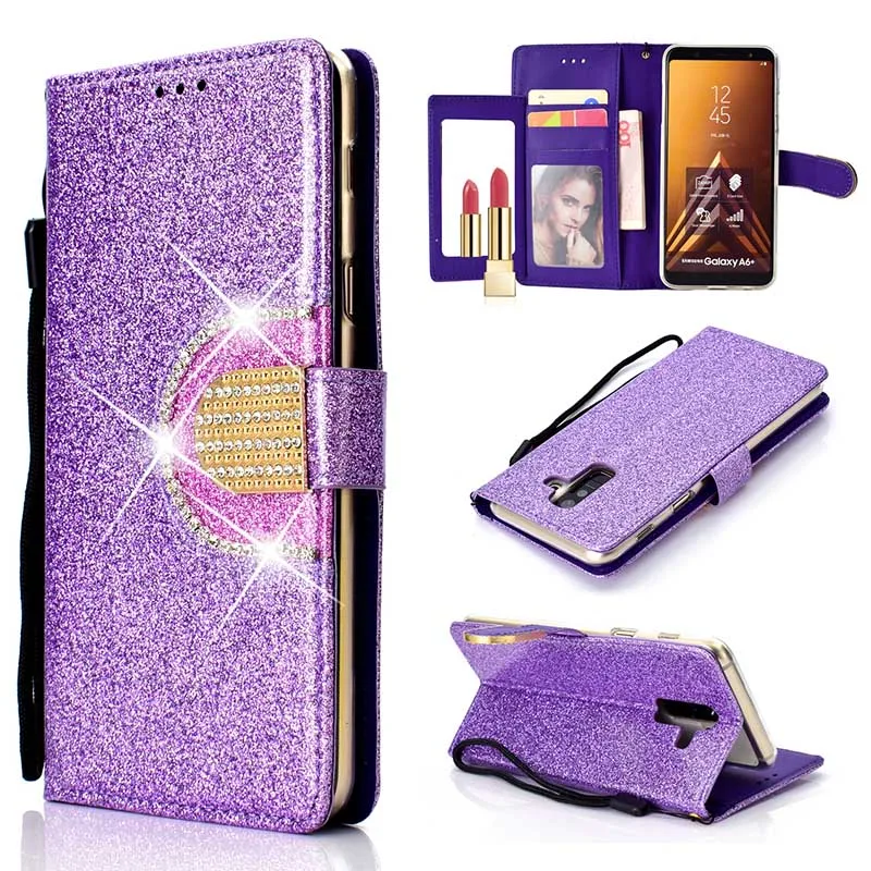 

KEFO Bling Glitter Wallet Case For Samsung Galaxy A6 A8 Plus 2018 Diamond Flip Mirror Cover For Samsung Galaxy A3 A5 2016 2017