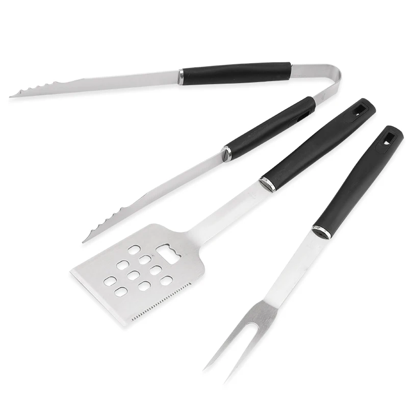 3 PCS/Set Outdoor Stainless Steel BBQ Slotted Turner Food Tongs Fork PP