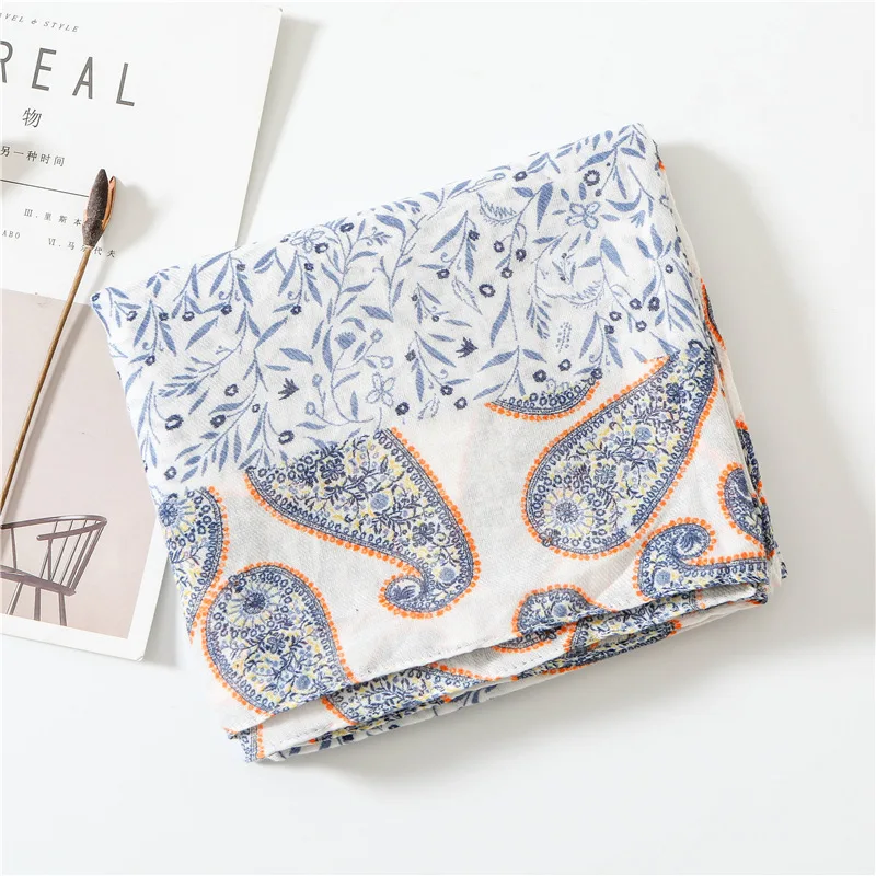 

KYQIAO women ethnic scarf 2019 female autumn spring Spain style hippie ethnic long blue totem print head scarf foulard femme